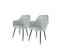ECD Germany Lot de 2 Chaises de Salle à Manger Cuisine Salon Séjour - Gris - Assise Siège Rembourrée en Velours Structure en Métal Fauteuil Rétro avec Accoudoirs pour Bureau Réception Meuble Maison