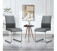 Lot de 2 Chaises de Salle à Manger dossier en PU et lin dossier haut rembourré gris design à bandes croisées au dossier