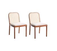 Lot de 2 Chaises de Salle à Manger Dossier en Rotin Tressé Assise en Tissu Sans