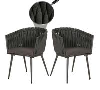 Lot de 2 chaises de salle à manger en aluminium HWC-N38, chaise d'intérieur avec accoudoirs, corde tressée en oléfine anthracite Coussin gris foncé