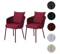 Lot de 2 chaises de salle à manger en aluminium HWC-P89, chaise d'intérieur avec accoudoirs, tissu/textile (180 g/m²) tressage en corde bordeaux
