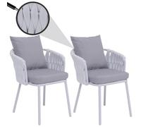 Lot de 2 chaises de salle à manger en aluminium HWC-P89, chaise d'intérieur avec accoudoirs, tissu/textile (180 g/m²) tressage en corde gris clair