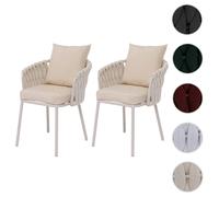 Mendler Lot de 2 chaises de salle à manger HWC-P89 en aluminium, accoudoirs, crème