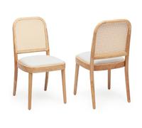 Lot de 2 chaises de salle à manger en bois et rotin, couleur bois