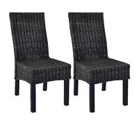 Lot de 2 chaises de salle à manger en rotin Kubu avec cadre en bois | Kubu Lot de 2 cadres en rotin tressé, structure en bois d'acajou noir, dossier haut, charge jusqu'à 110 kg