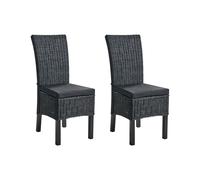 Lot de 2 Chaises de Salle à Manger en Rotin Tressé avec Coussins Style Boho Dossier Haut Salle à Manger Salon Noir Andes