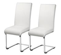 Lot de 2 Chaises de Salle à Manger en Similicuir PU avec Pieds Métalliques en U, Haut Dossier pour Cuisine, Blanc YAHEETECH
