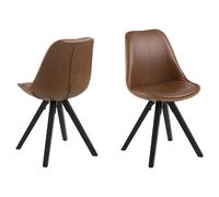 Lot de 2 Chaises de salle à manger en tissu et bois - Marron
