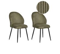 Beliani Lot de 2 Chaises de Salle à Manger en Velours Côtelé Pieds en Fer avec Assise Rembourrée Vert Foncé Eloy
