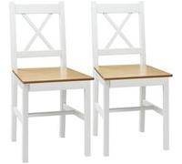 Lot de 2 chaises de salle à manger esprit campagne dossier croisé bois pin blanc Blanc G