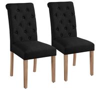 Lot de 2 Chaises de Salle à Manger Haut Dossier Assise Rembourrées -Pieds en Bois Chêne confortable-Noir YAHEETECH