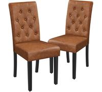 Lot de 2 Chaises de Salle à Manger Haut Dossier-Capitonné et Rembourré,Pieds Chêne Massif-Brun Rustique-45.5×60.5×98 cm - YAHEETECH