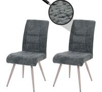 Lot de 2 chaises de salle à manger HWC-G55, chaise de cuisine inclinable, acier inoxydable brossé Tissu/Textile Chenille Oeko-Tex bleu-vert