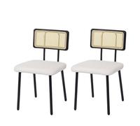 Lot de 2 chaises de salle à manger HWC-K88, fauteuil chaise, certifié FSC bois poly rotin métal bouclé tissu/textile blanc
