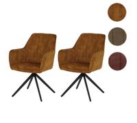 Lot de 2 chaises de salle à manger HWC-L79, chaise de cuisine avec accoudoirs pivotants et mécanisme de retour automatique, velours 440 g/m² aspect daim, jaune moutarde
