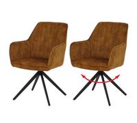 Lot de 2 chaises de salle à manger HWC-L79, chaise de cuisine avec accoudoirs pivotants et mécanisme de retour automatique, velours 440 g/m² aspect daim, jaune moutarde