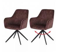 Lot de 2 chaises de salle à manger HWC-L79, chaises de cuisine avec accoudoirs pivotants et retour automatique, velours 440 g/m² aspect daim, marron terracotta
