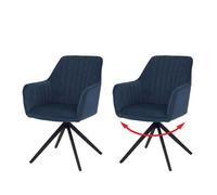 Lot de 2 chaises de salle à manger HWC-L79, chaises de cuisine, chaises à dossier et accoudoirs, pivotantes, à position automatique, tissu/textile bleu