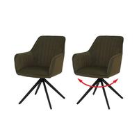 Lot de 2 chaises de salle à manger HWC-L79, chaises de cuisine, chaises à dossier et accoudoirs, pivotantes, à position automatique, tissu/textile vert