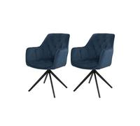 Lot de 2 chaises de salle à manger HWC-L80, chaises de cuisine rembourrées avec accoudoirs, pivotantes, métal et tissu bleu