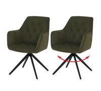 Lot de 2 chaises de salle à manger HWC-L80, chaises de cuisine rembourrées avec accoudoirs, pivotantes, métal et tissu vert