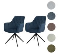 Lot de 2 chaises de salle à manger HWC-L80, chaises de cuisine rembourrées avec accoudoirs, pivotantes, métal et tissu bleu