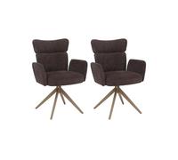 lot de 2 chaises de salle à manger HWC-N11, chaise, pivotante Auto-Return Tissu Bouclé 350g/m² Öko-Tex ~ brun foncé, pieds imitation bois