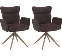 lot de 2 chaises de salle à manger HWC-N11, chaise, pivotante Auto-Return Tissu Bouclé 350g/m² Öko-Tex ~ brun foncé, pieds imitation bois