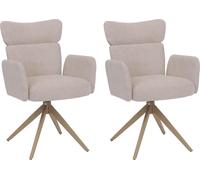 lot de 2 chaises de salle à manger HWC-N11, chaise, pivotante Auto-Return Tissu Bouclé 350g/m² Öko-Tex ~ beige, pieds imitation bois