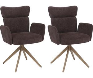 lot de 2 chaises de salle à manger HWC-N11, chaise, pivotante Auto-Return Tissu Bouclé 350g/m² Öko-Tex ~ brun foncé, pieds imitation bois