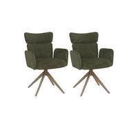 Lot de 2 chaises de salle à manger HWC-N11, chaise pivotante à retour automatique, tissu bouclé 350 g/m² Öko-Tex vert, pieds aspect bois