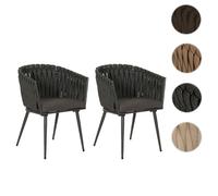 Lot de 2 chaises de salle à manger en aluminium HWC-N38, chaise d'intérieur avec accoudoirs, corde tressée en oléfine anthracite Coussin gris foncé