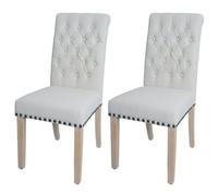 Lot de 2 chaises de salle à manger HWC-O66, chaise de cuisine rembourrée, Chesterfield rivets tissu/textile blanc