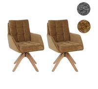 Lot de 2 chaises de salle à manger HWC-Q36, chaises de cuisine, pivotantes, tissu chenille (680 g/m²), certifiées Oeko-Tex, bois MVG jaune moutarde