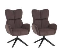 Lot de 2 chaises de salle à manger HWC-Q54, chaises relax, chaises lounge, chaises rembourrées, pivotantes, structure métallique, Velours (320 g/m²) marron foncé