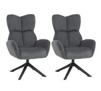 Lot de 2 chaises de salle à manger HWC-Q54, chaises relax, chaises lounge, chaises rembourrées, pivotantes, structure métallique, Velours (320 g/m²) gris foncé