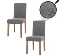 Lot de 2 chaises de salle à manger Littau, chaise de cuisine à dossier haut, tissu/textile bou ois gris, pieds couleur naturelle