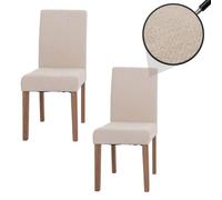 Lot de 2 chaises de salle à manger Littau, chaise de cuisine à dossier haut, tissu/textile chenille bois crème, pieds couleur naturelle