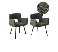 Beliani Lot de 2 Chaises de Salle à Manger Modernes avec Accoudoirs et Assise Rembourrage Touffeté en Tissu Bouclé Vert Foncé Sanilac