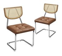 Lot de 2 Chaises de Salle à Manger Modernes Chaises de Cuisine avec Dossier en Rotin Tissé Pied en Métal Brun Rustique YAHEETECH