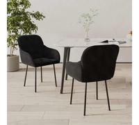 Lot de 2 Chaises de Salle à Manger Noires en Velours avec Cadre en Métal | Design simple et élégant, dossier et accoudoirs rembourrés de mousse, capacité de charge 110 kg par siège