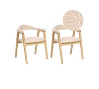 Beliani Lot de 2 Chaises de Salle à Manger Rétro en Polyester Sièges Rembourrés avec Accoudoirs Bois d'Hévéa Marron Clair Oneco