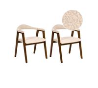 Beliani Lot de 2 Chaises de Salle à Manger Rétro en Polyester Sièges Rembourrés avec Accoudoirs Bois d'Hévéa Marron Foncé Oneco