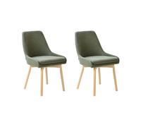 Beliani Lot de 2 Chaises de Salle à Manger Pieds Bois Massif Siège Rembourré en Tissu Polyester Vert Foncé Melfort