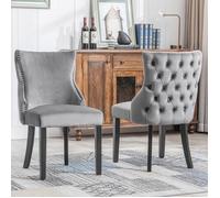 Lot de 2 Chaises de Salle à Manger - Pieds en bois massif-Chaise de Salon en Velours pour Bureau Cuisine Bar Réunion Hôtel ,Gris