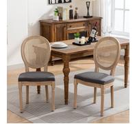 Lot de 2 Chaises de Salle à Manger pour Bureau Cuisine Bar Réunion Hôtel,Dossier en Rotin,Chaise Rembourrée en Lin, Gris Foncé
