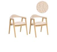 Beliani Lot de 2 Chaises de Salle à Manger Rétro en Polyester Sièges Rembourrés avec Accoudoirs Bois d'Hévéa Marron Clair Oneco