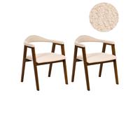 Beliani Lot de 2 Chaises de Salle à Manger Rétro en Polyester Sièges Rembourrés avec Accoudoirs Bois d'Hévéa Marron Foncé Oneco