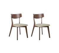 Beliani Lot de 2 Chaises de Salle à Manger Rétro sans Accoudoirs Assise en Tissu Beige Clair Structure Marron Holly