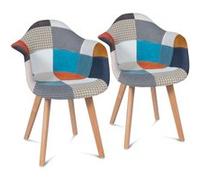 IDMarket Chaises de salle à manger SARA scandinaves motifs patchworks multi-couleurs - Lot de 2